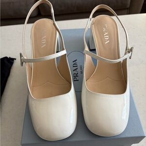 Prada Women's Cream Patent Leather Heels